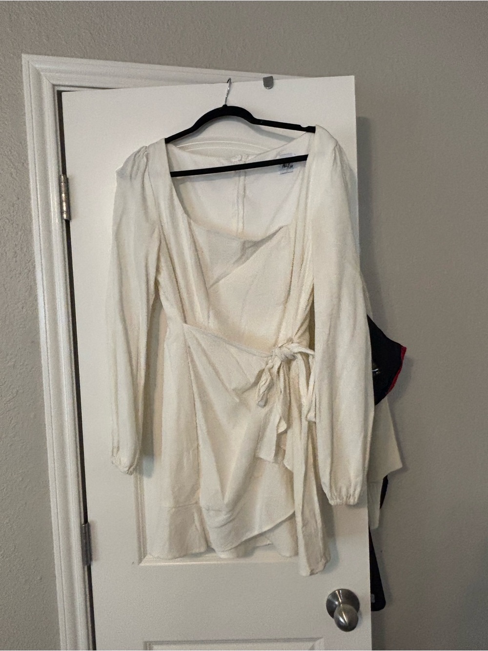 Princess Polly Cream Long Sleeve Wrap Mini Dress with Side Tie